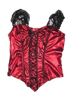 Red and Black Shiny Wetlook Gothic Steampunk Stretch Corset Bustier Top Size L